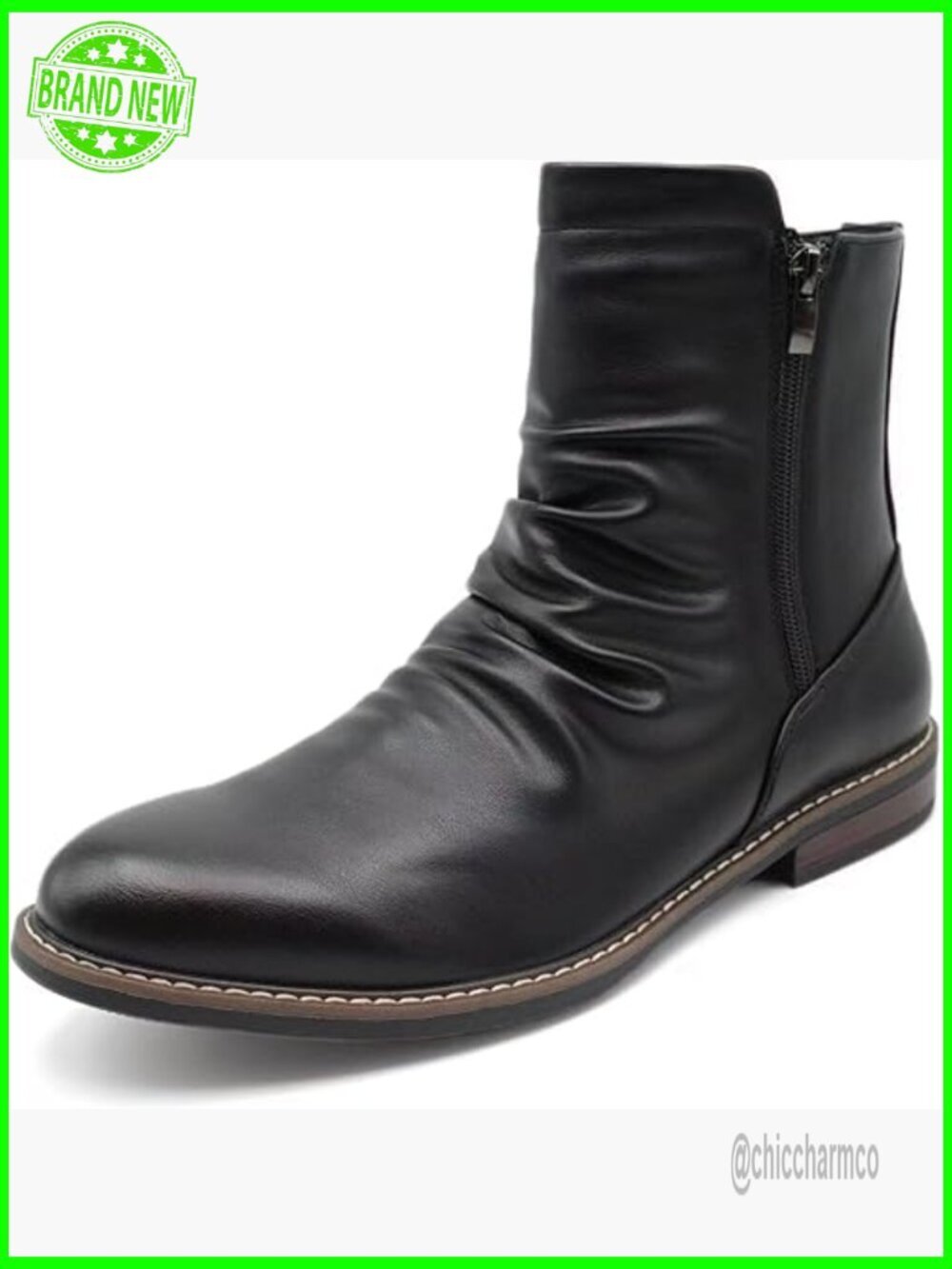 Classic Brown Leather Ankle Boots with Ruched Detail and Side Zipper